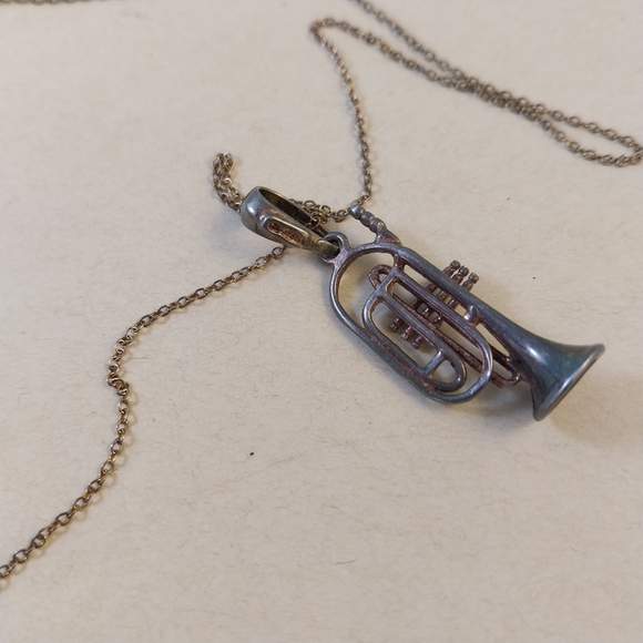 Sterling Silver Trumpet Pendant Necklace - Picture 7 of 15
